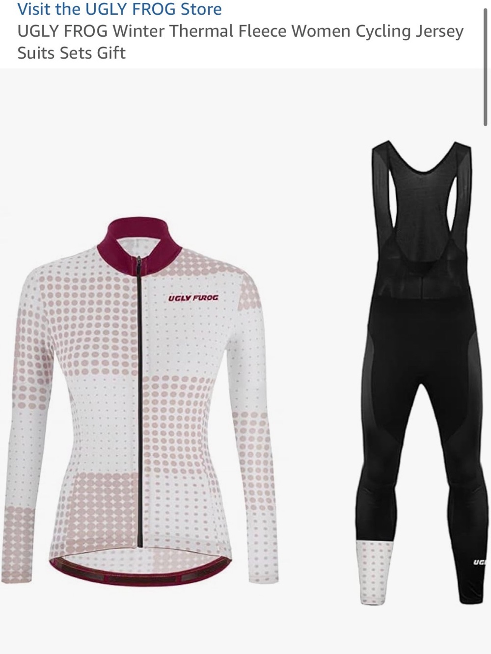 Women’s thermal Long Sleeve Cycling Jersey & Bib. White & Burgundy-Make Offer
